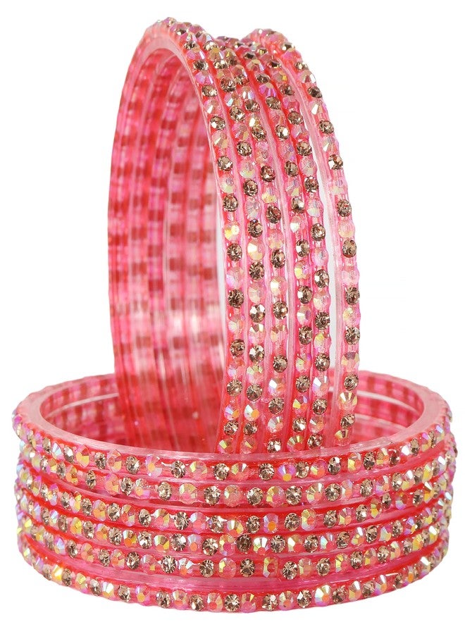 LAVAZZA Fancy Glass Golden Zircon Diamond Stones Bangles Set For Women & Girls | Churi Set | Chuda Set For Bridal | Glass Bangles with stone-(Lovely-Gajri-2.6) - Image 2