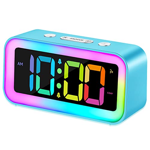 Cadmos Loud Alarm Clock for Bedrooms with Dynamic RGB Night Light,Heavy Sleepers Adults,Dual Alarm,Dimmer,USB Charger,Small Bedside Digital Clock with Led Display for Kids,Teens,Seniors (Blue) - Image 1