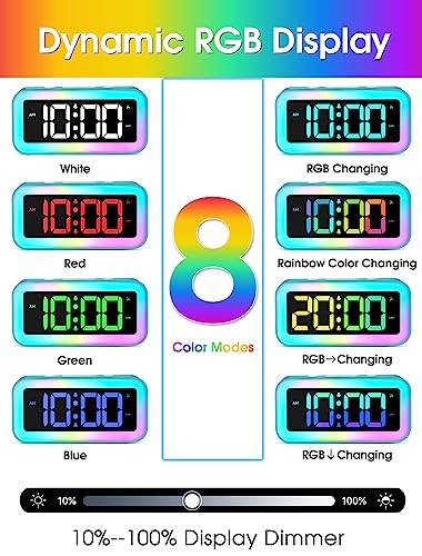 Cadmos Loud Alarm Clock for Bedrooms with Dynamic RGB Night Light,Heavy Sleepers Adults,Dual Alarm,Dimmer,USB Charger,Small Bedside Digital Clock with Led Display for Kids,Teens,Seniors (Blue) - Image 3