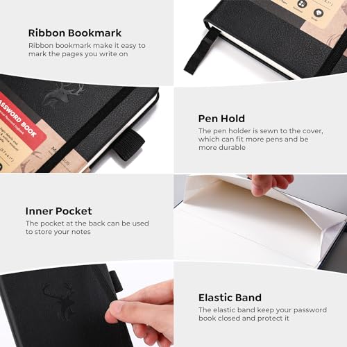molekaus Password Book with Alphabetical Tabs Small Password Keeper with Extra Password Space to Change Password. Password Notebook for Home or Office for Internet Log In, 6.1 * 3.7in black small - Image 2