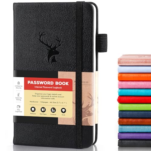 molekaus Password Book with Alphabetical Tabs Small Password Keeper with Extra Password Space to Change Password. Password Notebook for Home or Office for Internet Log In, 6.1 * 3.7in black small - Image 1