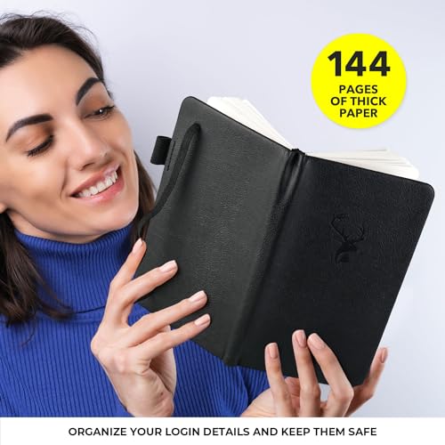 molekaus Password Book with Alphabetical Tabs Small Password Keeper with Extra Password Space to Change Password. Password Notebook for Home or Office for Internet Log In, 6.1 * 3.7in black small - Image 3