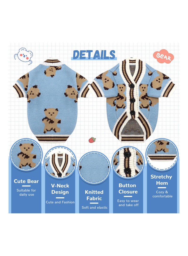 SOLARAE Small Dog Jumpers, Cute Bear Dog Cardigan Sweater, for Puppy Cat Knitting Cardigan Outfits, Dog Winter Coats Warm Pet Dog Clothes Soft Knitwear Apparel, for Indoor and Outdoor Activities(Blue, L) - Image 3