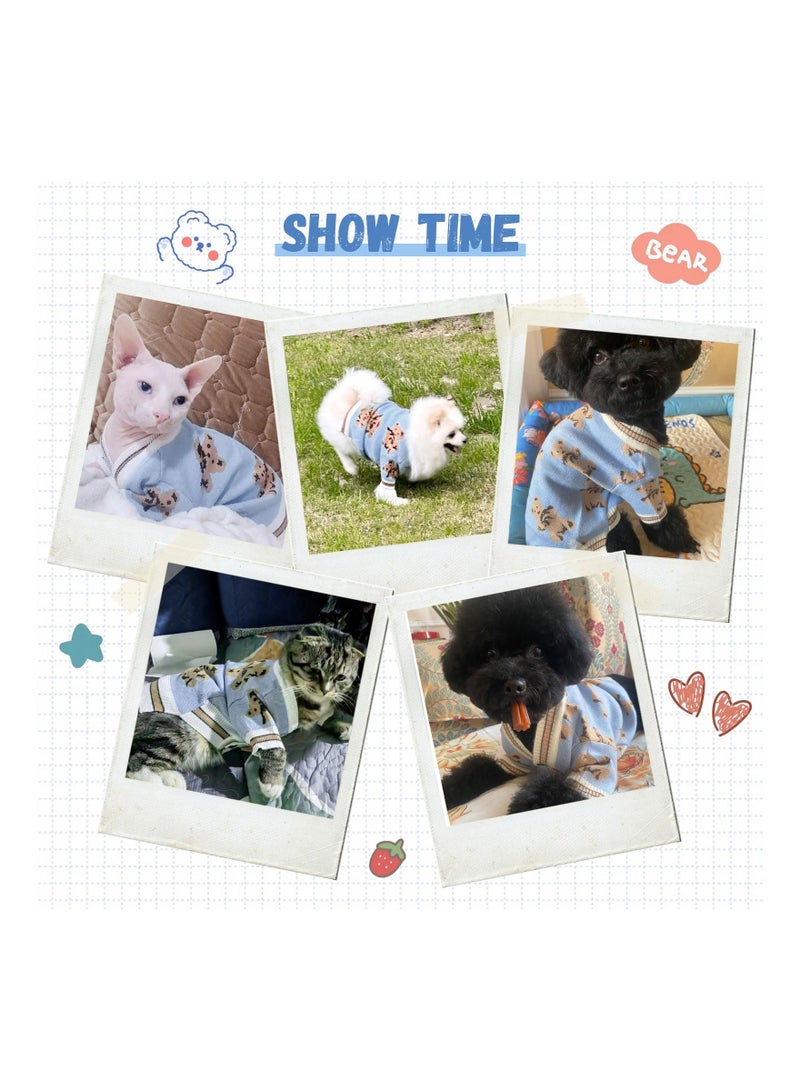 SOLARAE Small Dog Jumpers, Cute Bear Dog Cardigan Sweater, for Puppy Cat Knitting Cardigan Outfits, Dog Winter Coats Warm Pet Dog Clothes Soft Knitwear Apparel, for Indoor and Outdoor Activities(Blue, L) - Image 4