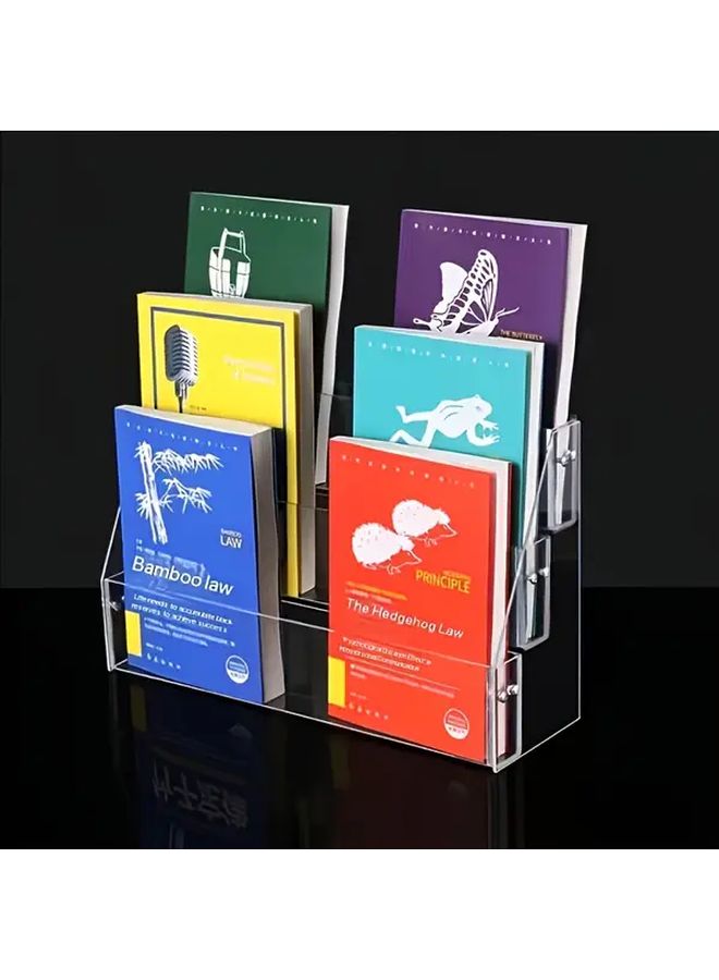 JCJY رف كتب أكريليك مكون من طبقتين مع فواصل قابلة للإزالة، خزانة كتب ثقيلة شفافة للمكتب والمكتبة المكتبية - Image 3