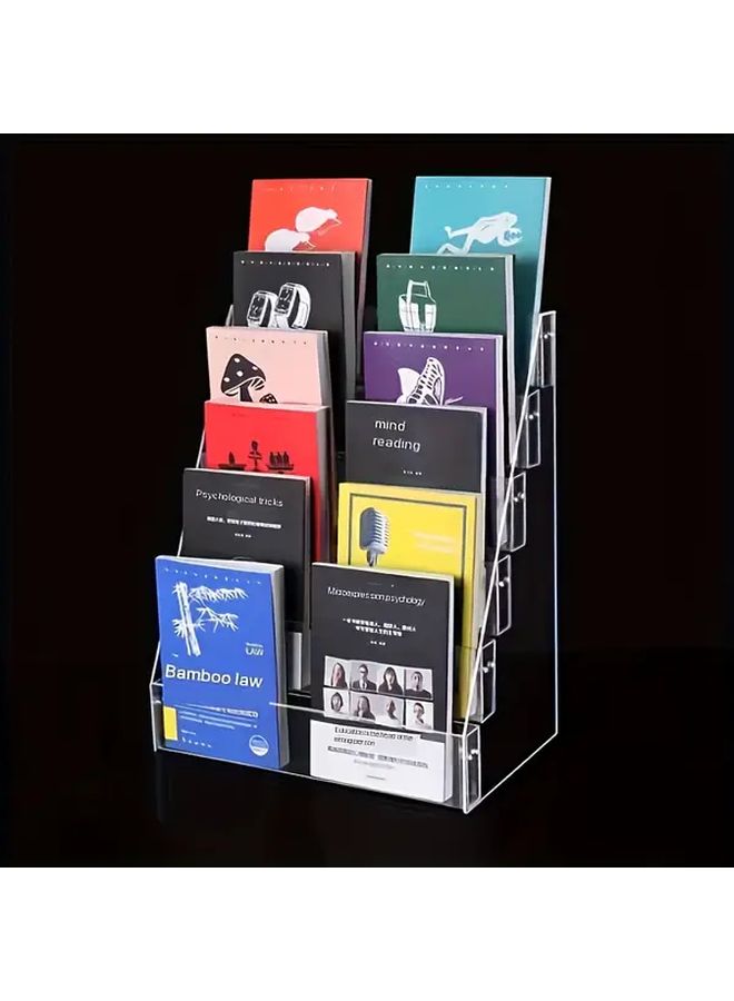 JCJY رف كتب أكريليك مكون من طبقتين مع فواصل قابلة للإزالة، خزانة كتب ثقيلة شفافة للمكتب والمكتبة المكتبية - Image 4