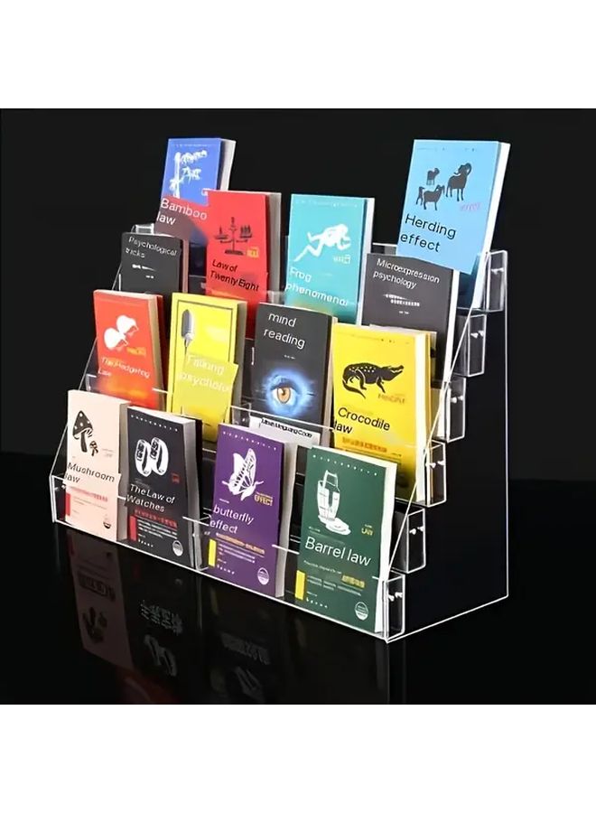 JCJY رف كتب أكريليك مكون من طبقتين مع فواصل قابلة للإزالة، خزانة كتب ثقيلة شفافة للمكتب والمكتبة المكتبية - Image 1