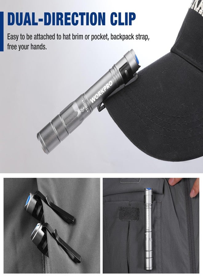 WORKPRO Rechargeable Pen Light, Mini Flashlight, 2 Pack Ultra-Compact EDC Flashlight, Pocket Flashlight with Clip, Memory Function and 2 x USB C Cable Included, Gray - Image 5