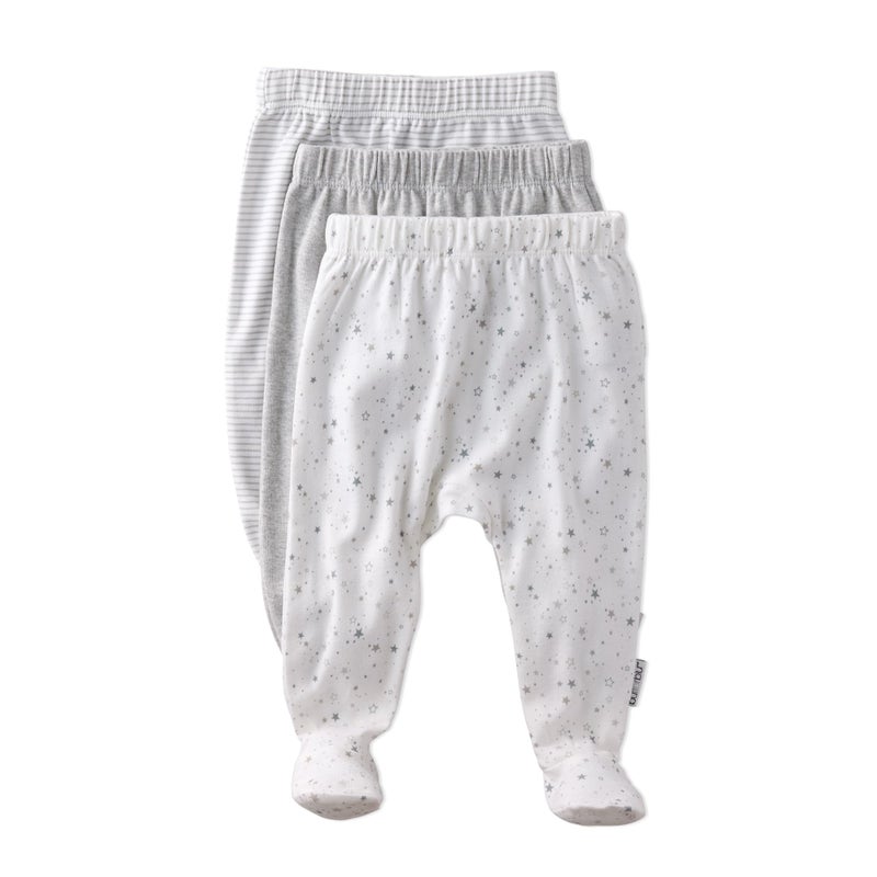 Butterblu Fallon 3-Pack Footed Pants 100% Organic Cotton Bottoms for Baby Boys & Girls, Gray Twinkle, Preemie - Image 1