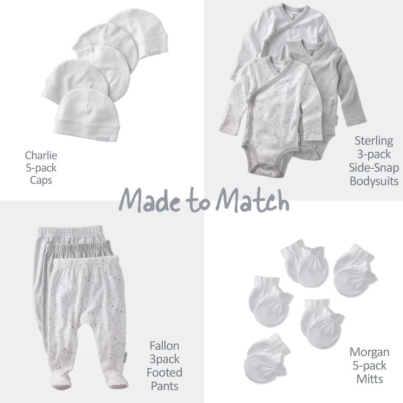 Butterblu Fallon 3-Pack Footed Pants 100% Organic Cotton Bottoms for Baby Boys & Girls, Gray Twinkle, Preemie - Image 4