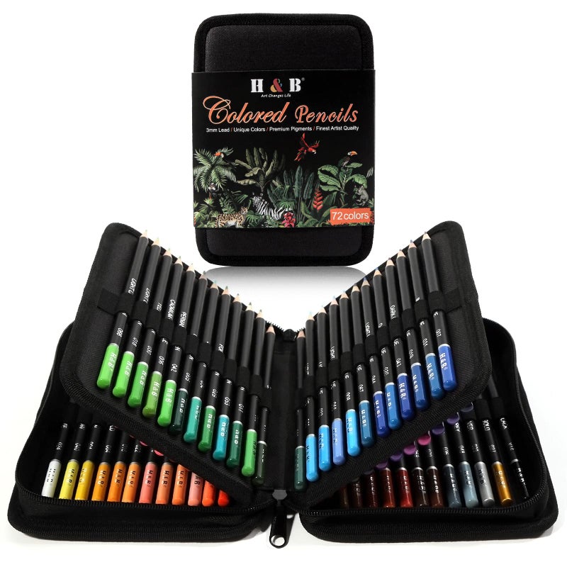 HB H & B 72 Colored Pencils Kit, Oil-Based Soft Core Art Supplies for Adults and Beginners, Ideal for Sketching and Shading, Professional Drawing Pencil Set - Image 1