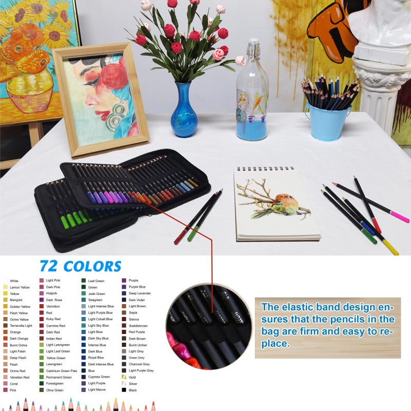 HB H & B 72 Colored Pencils Kit, Oil-Based Soft Core Art Supplies for Adults and Beginners, Ideal for Sketching and Shading, Professional Drawing Pencil Set - Image 2