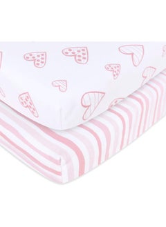 Biloban Biloban Crib Sheets Fitted, 2 Pack Crib Sheet Fits for Standard Crib and Toddler Mattress, 100% Jersey Knit Cotton Crib Sheet for Baby Boys & Girl, Pink Heart Stripes  - Image 1