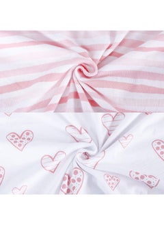 Biloban Biloban Crib Sheets Fitted, 2 Pack Crib Sheet Fits for Standard Crib and Toddler Mattress, 100% Jersey Knit Cotton Crib Sheet for Baby Boys & Girl, Pink Heart Stripes  - Image 4