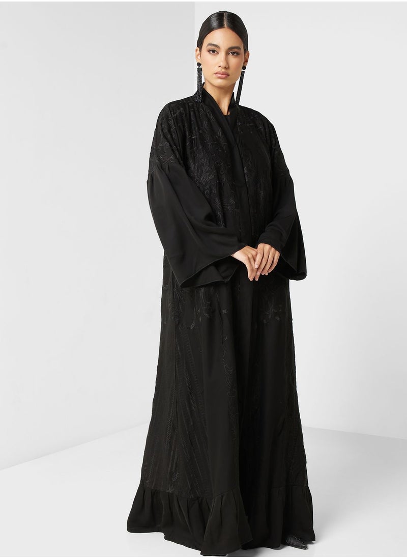 hayas closet - Embroidered Open Abaya - Image 1