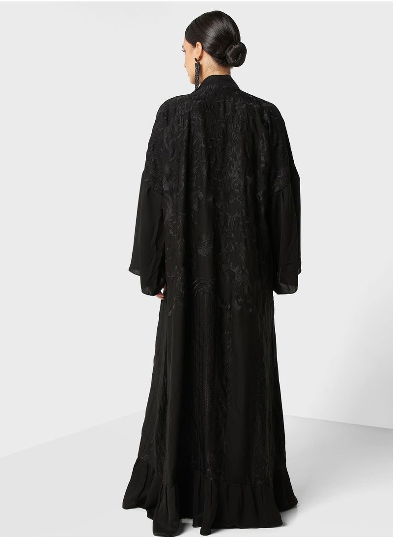 hayas closet - Embroidered Open Abaya - Image 1