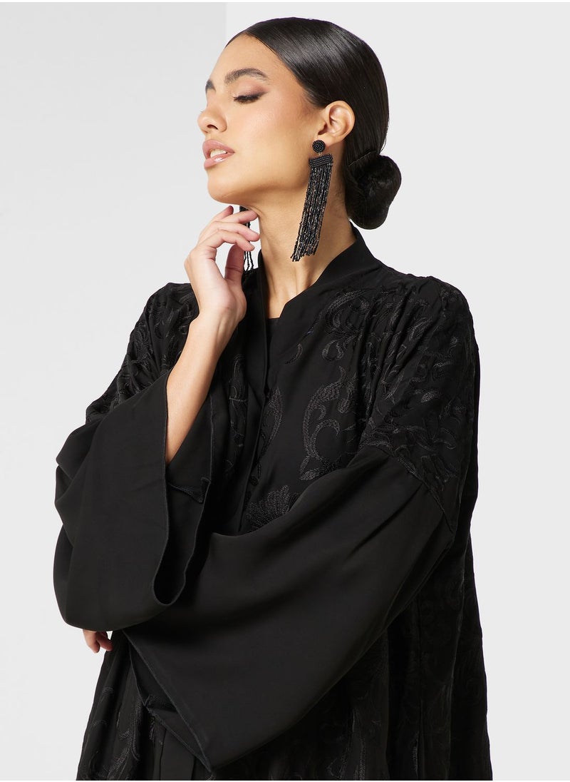 hayas closet - Embroidered Open Abaya - Image 1