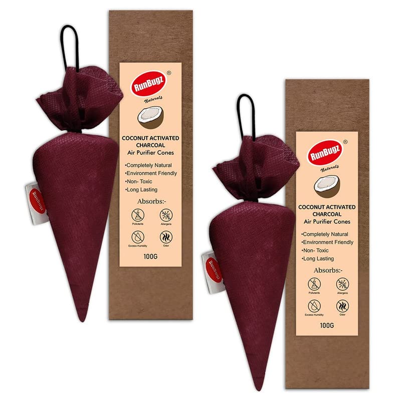 RUNBUGZ RunBugz Activated Carbon Air Purifier Cone to remove Odor and Moisture from Car Bathroom and Kitchen 100 Grams Coconut Activated Charcoal Classic Maroon Pack of 2  - Image 1