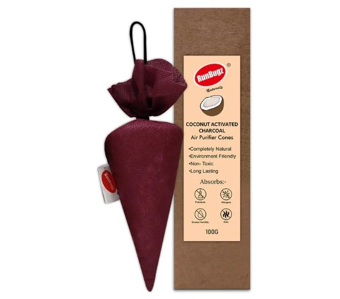 RUNBUGZ RunBugz Activated Carbon Air Purifier Cone to remove Odor and Moisture from Car Bathroom and Kitchen 100 Grams Coconut Activated Charcoal Classic Maroon Pack of 2  - Image 2