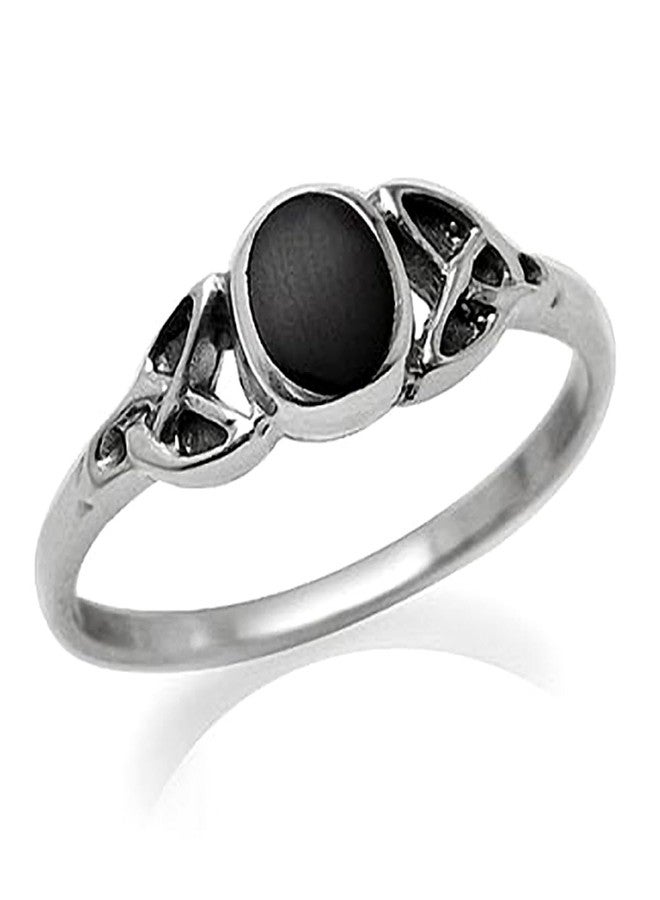 Silvershake Petite Created Black Onyx Inlay 925 Sterling Silver Celtic Trinity Knot Ring Minimalist Jewelry for Women or Teens Size 8 - Image 1