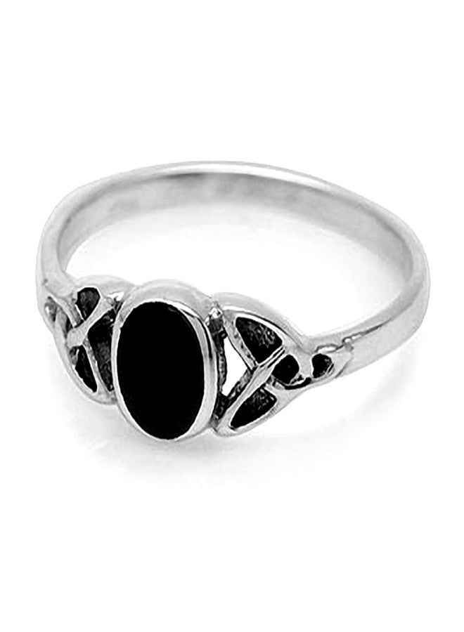 Silvershake Petite Created Black Onyx Inlay 925 Sterling Silver Celtic Trinity Knot Ring Minimalist Jewelry for Women or Teens Size 8 - Image 5