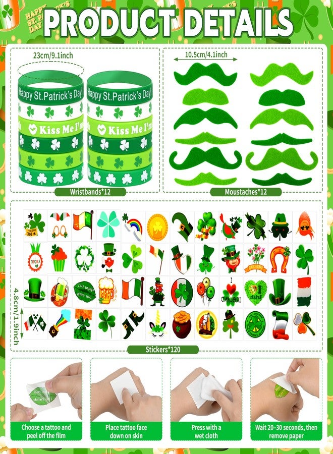 Seifar 220 Pack St. Patricks Day Accessories, Shamrock Glasses Necklaces Bracelets Headbands Mustaches Tattoos Stickers Gold Coins Irish Badges St. Patrick's Day Accessories Irish Decorations Supplies - Image 3
