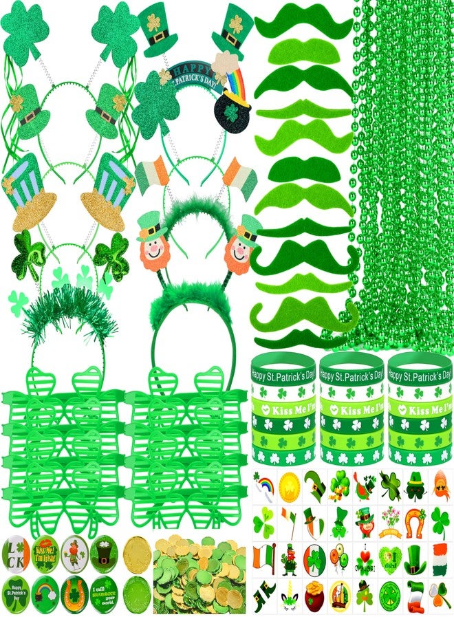 Seifar 220 Pack St. Patricks Day Accessories, Shamrock Glasses Necklaces Bracelets Headbands Mustaches Tattoos Stickers Gold Coins Irish Badges St. Patrick's Day Accessories Irish Decorations Supplies - Image 1