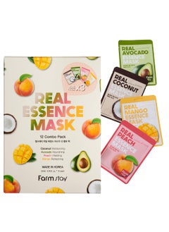 FARMSTAY Real Essence Facial Sheet 12Pack Korean Skincare Mask ComboHypoallergenicMoisturizingNourishingVitalizing Refreshing078 floz12 ea CoconutAvocadoPeachMango