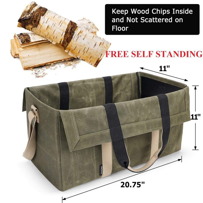 INNO STAGE Free Standing Firewood Log Carrier Tote Bag with Double Straps for Camping or BBQ Barbecue - Green - Image 2