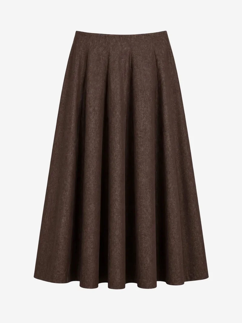 ميكسراي MIXRAY High Waist A-Line Midi Denim Skirt