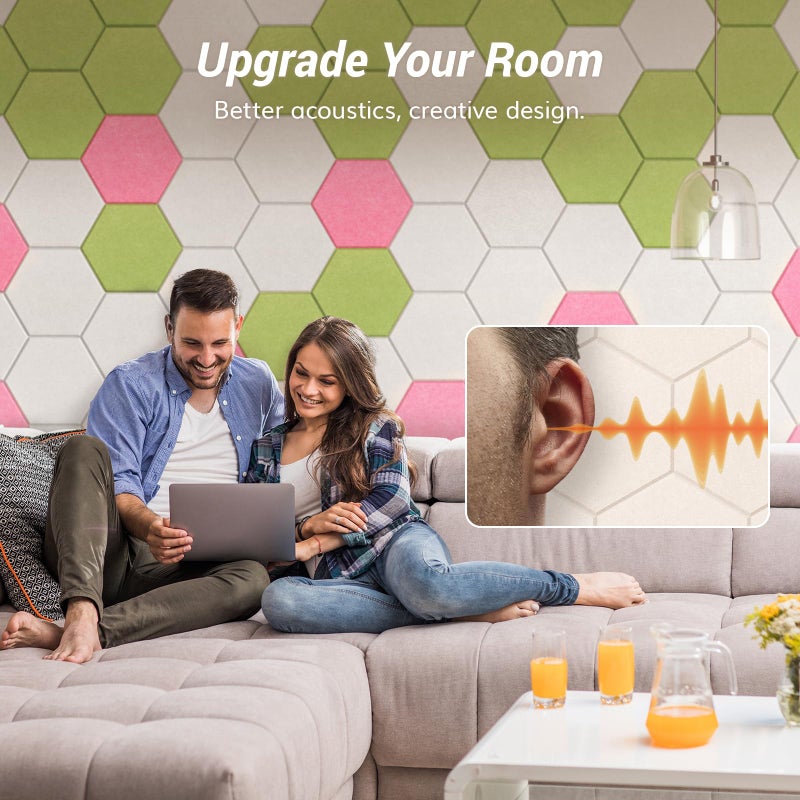 TONOR 18 Pack High Density Hexagon Acoustic Panels, TONOR 12"x 10"x 0.4" Soundproof Wall Panels, Sound Absorbing Panels for Interior Wall DÃ©cor, Peel and Stick Modern for Studio, Office, Home, Beige - Image 3