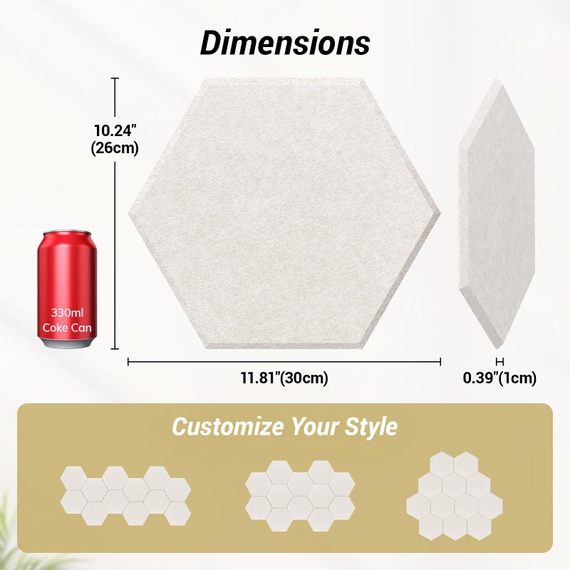 TONOR 18 Pack High Density Hexagon Acoustic Panels, TONOR 12"x 10"x 0.4" Soundproof Wall Panels, Sound Absorbing Panels for Interior Wall DÃ©cor, Peel and Stick Modern for Studio, Office, Home, Beige - Image 4