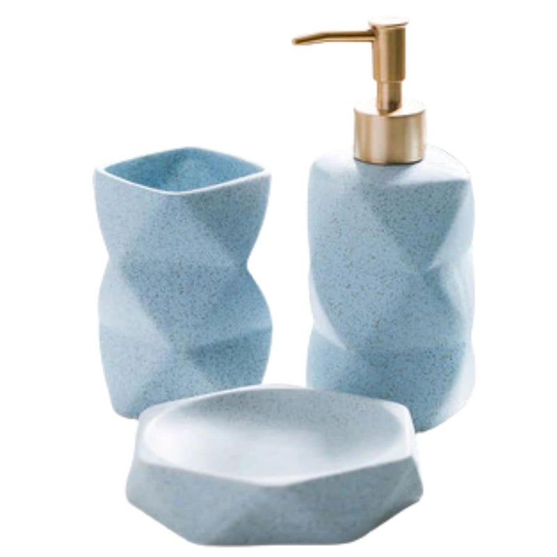 FabSeasons Bathroom Set Accessories Octagon Shaped, 4 Pieces Bathroom Accessory Sets Includes Soap/Lotion Dispenser, 2 Tumblers/Tooth Brush Holder, 1 Soap Dish/Holder - Image 3