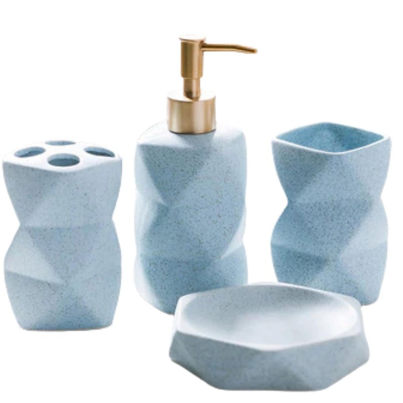 FabSeasons Bathroom Set Accessories Octagon Shaped, 4 Pieces Bathroom Accessory Sets Includes Soap/Lotion Dispenser, 2 Tumblers/Tooth Brush Holder, 1 Soap Dish/Holder - Image 2