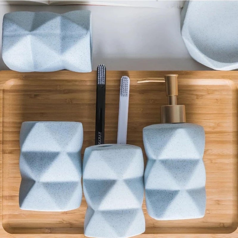 FabSeasons Bathroom Set Accessories Octagon Shaped, 4 Pieces Bathroom Accessory Sets Includes Soap/Lotion Dispenser, 2 Tumblers/Tooth Brush Holder, 1 Soap Dish/Holder - Image 5