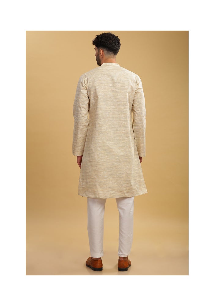 ARCHATTIRE Men’s Beige Polycotton Long Kurta for Men - Image 2