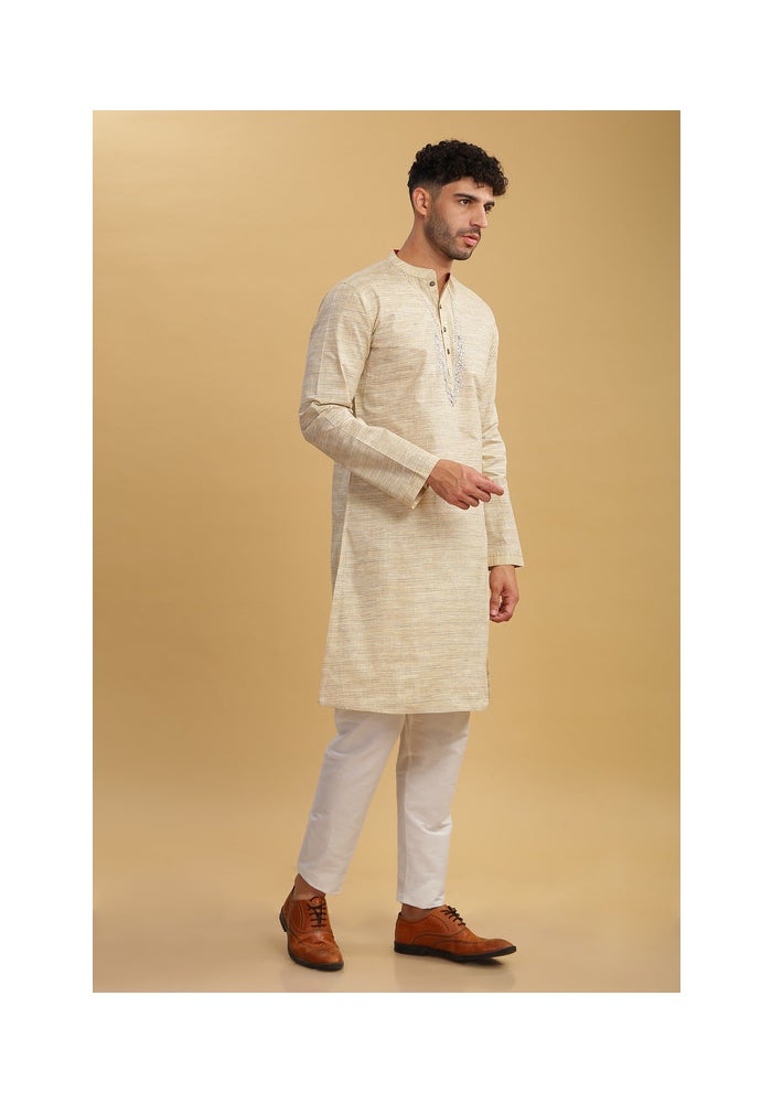 ARCHATTIRE Men’s Beige Polycotton Long Kurta for Men - Image 4