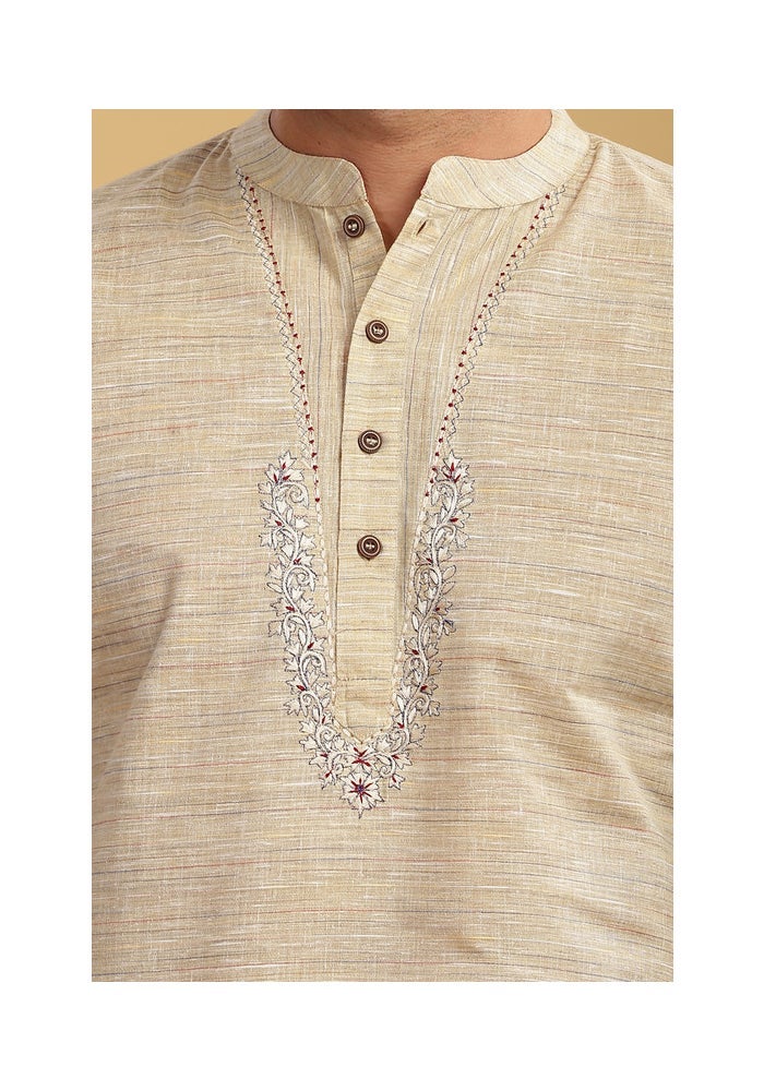 ARCHATTIRE Men’s Beige Polycotton Long Kurta for Men - Image 5