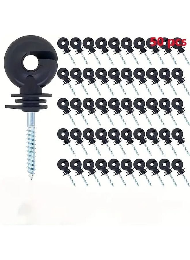 Black 50pcs Plastic Coated Electric Fence Insulator Spiral Mounting for Wooden Posts - Image 1
