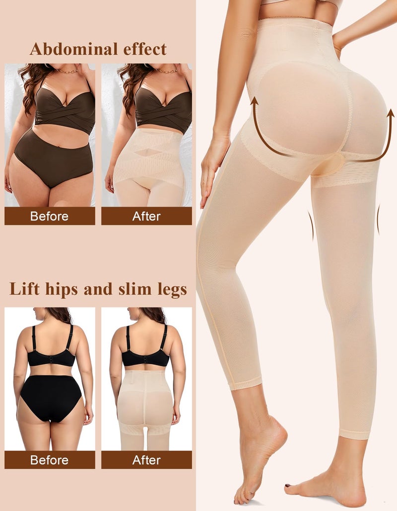 SIMIYA Shapewear Tummy Control Leggings for Women Butt Lifting Shapewear Thigh Slimmer High Waisted Trainer Body Shaper Nude - Image 4