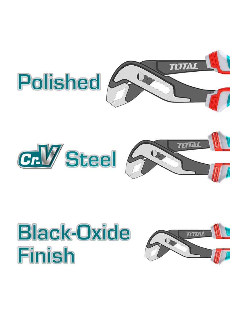 TOTAL Professional Pump Pliers Set, Cr-V Steel, Black-Oxide Finish, TPR Rubber Handles, 3-Piece Set (200mm/250mm/300mm), Model THT2PK231 - Image 5