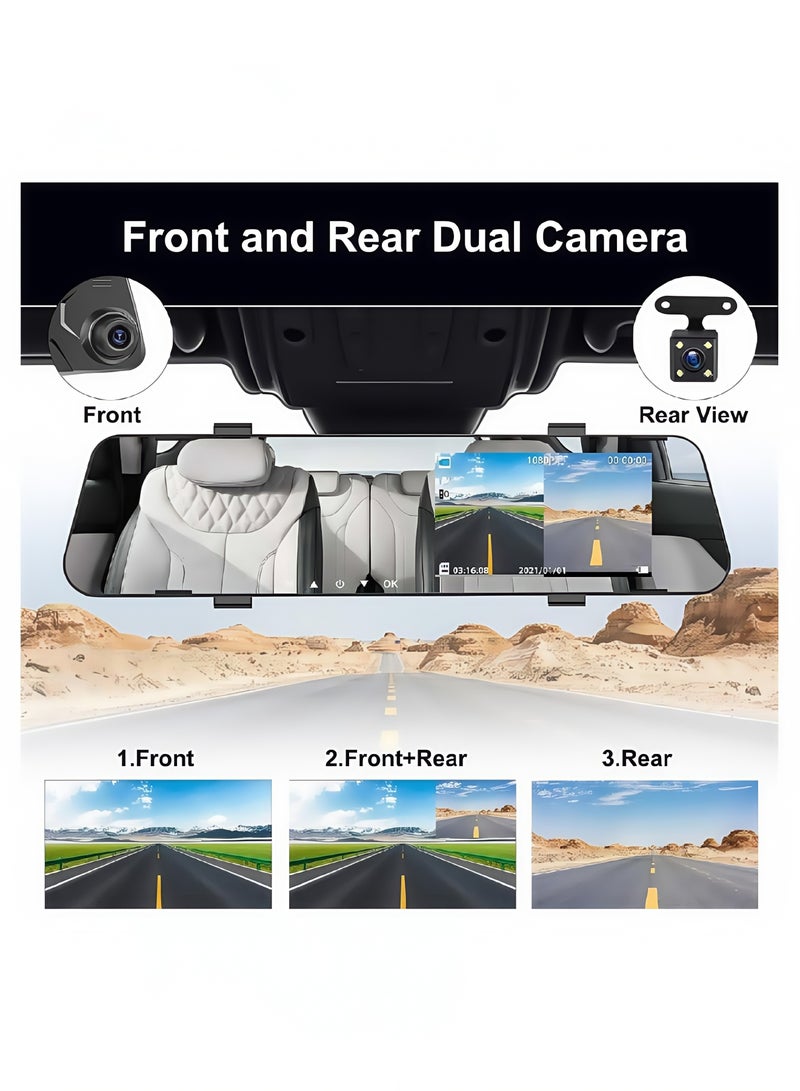 1080P 2.0IPS Touchscreen tachograph ,Dual Lens HD Front & Rear Camera Driving Recorder ,170°Wide Angle Support Night-Vision, Loop Recording ,Time-mark Motion Detection, Touch Version Mirror Dash Cam - Image 3