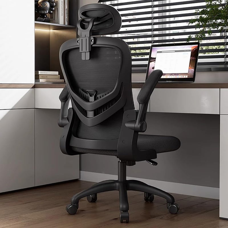 مومو بير كرسي مكتب مومو بيرجونوميكي، كرسي مكتب قابل لضبط الارتفاع ومسند الرأس مع دعم قطني وعجلات للعمل والدراسة والألعاب، كرسي كمبيوتر دوار للمنزل والمكتب، V3 (أسود) - Image 1