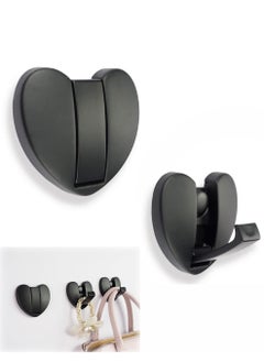Y&D Folding Hideaway Coat Hooks, Space Aluminum Love Heart Shape Heavy Duty Wall Retractable Hooks for Hanging Coat, Scarf, Hat, Bag, Towel, Key, Cup (Heart * 2Pack, Black)  - Image 1