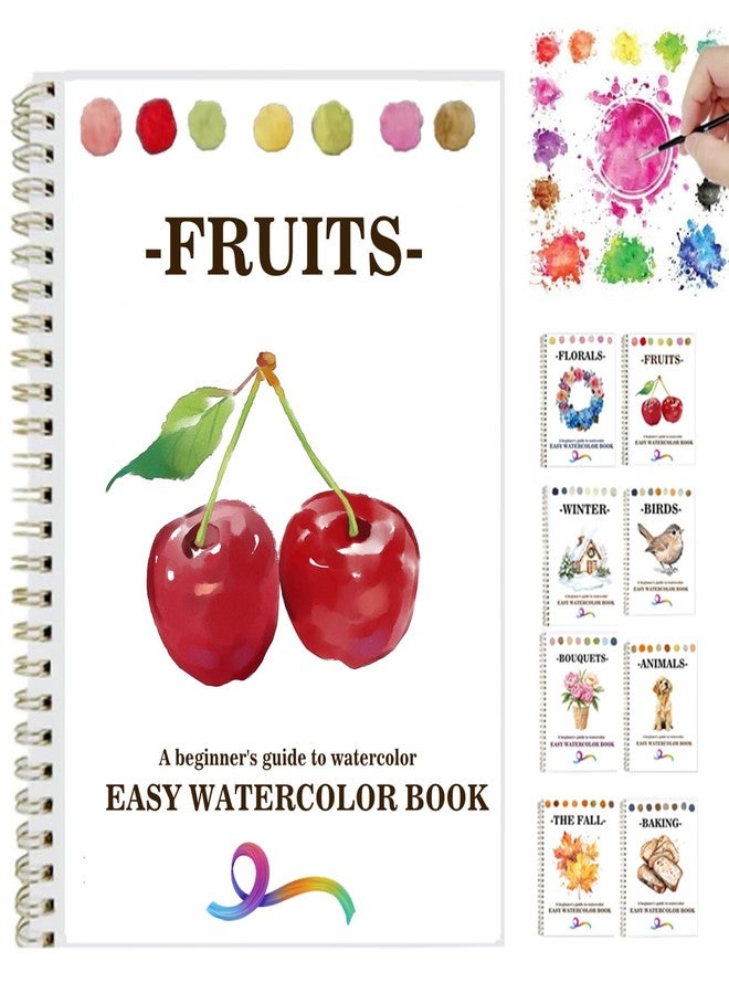 OYVOYV Watercolor Workbooks with 12 Illustractions Beginner Friendly Coloring Book Painting Kit Easy Nature Scenes Paint Set for Creative Exploration Gift for Adults Teens (Fruits, Without Palette) - Image 1