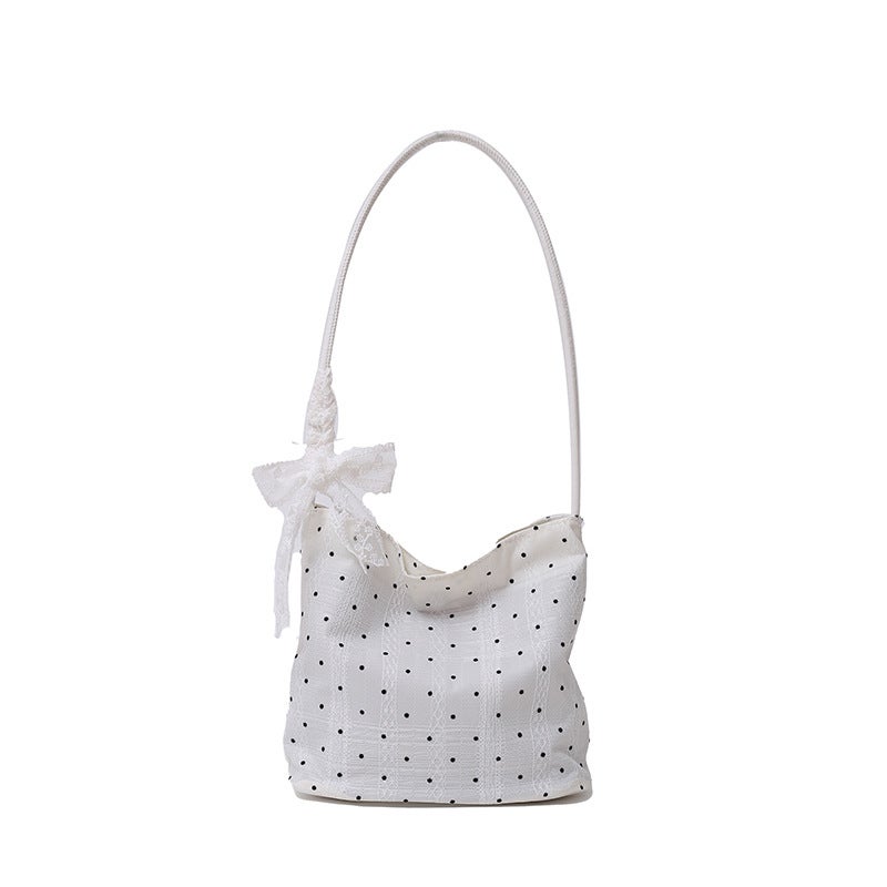 Korean Style Wave Point Bucket Bag Autumn Lace Portable Bucket Bag Fashion Lace Bow Underarm Bag - Image 1