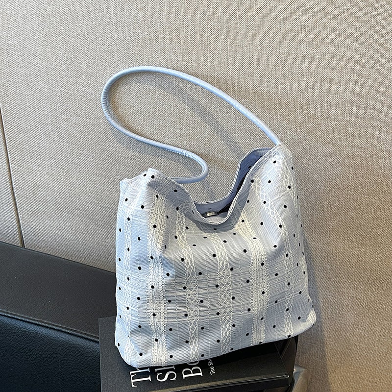 Korean Style Wave Point Bucket Bag Autumn Lace Portable Bucket Bag Fashion Lace Bow Underarm Bag - Image 2