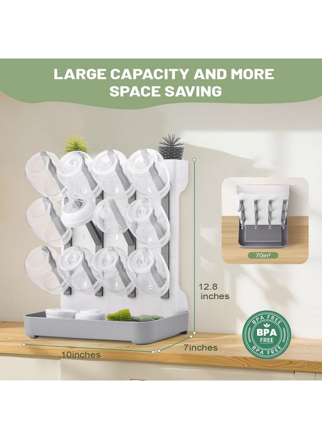 Hranio Baby Bottle Drying Rack Baby Bottle Organizer Drying Rack Space Saving Foldable Dish Can Dry Up to 12 Bottles Large Vertical for Infant Accessories & Pump Parts (Gray) - Image 3