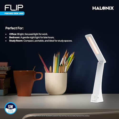 Halonix Flip Dimmable 3-in-1 Mode Portable Desk Lamp | LED Table Lamp | Study Lamp | Desk Light | Color-White,Off-White,Yellow - Image 2