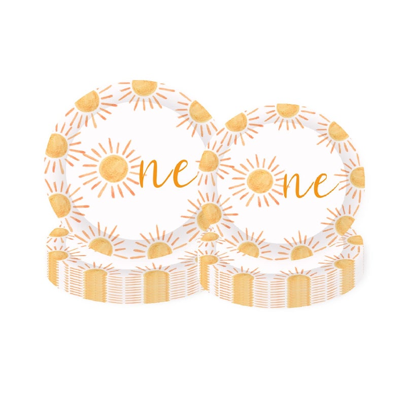 BIGKEOKI Boho One Sun 1st Birthday Paper Plates 40pcs  Boho Hippie Sunshine Baby Shower Party Supplies